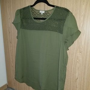 Short sleeve sheer army green top